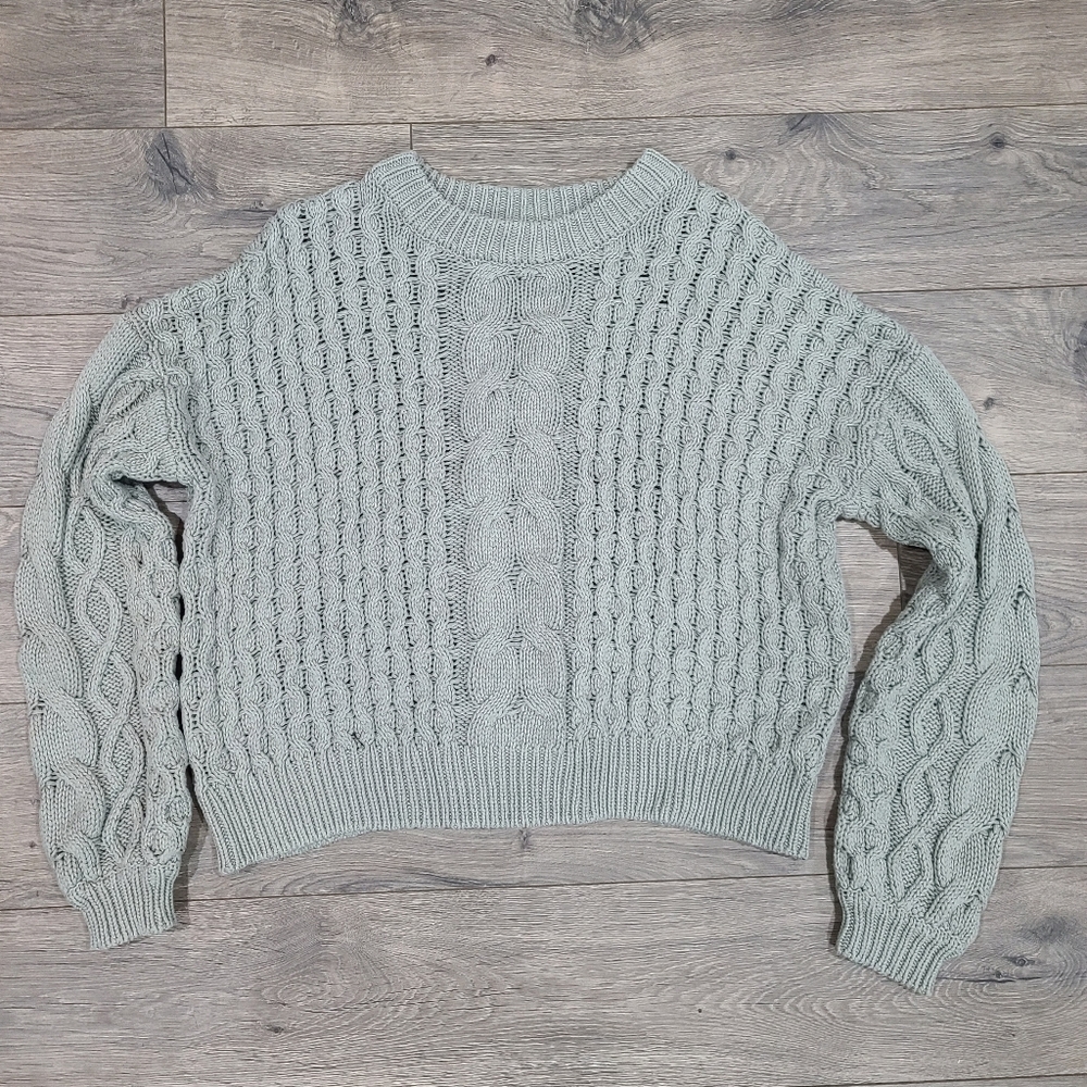 Blue Grey Cropped Knit Sweater Size L